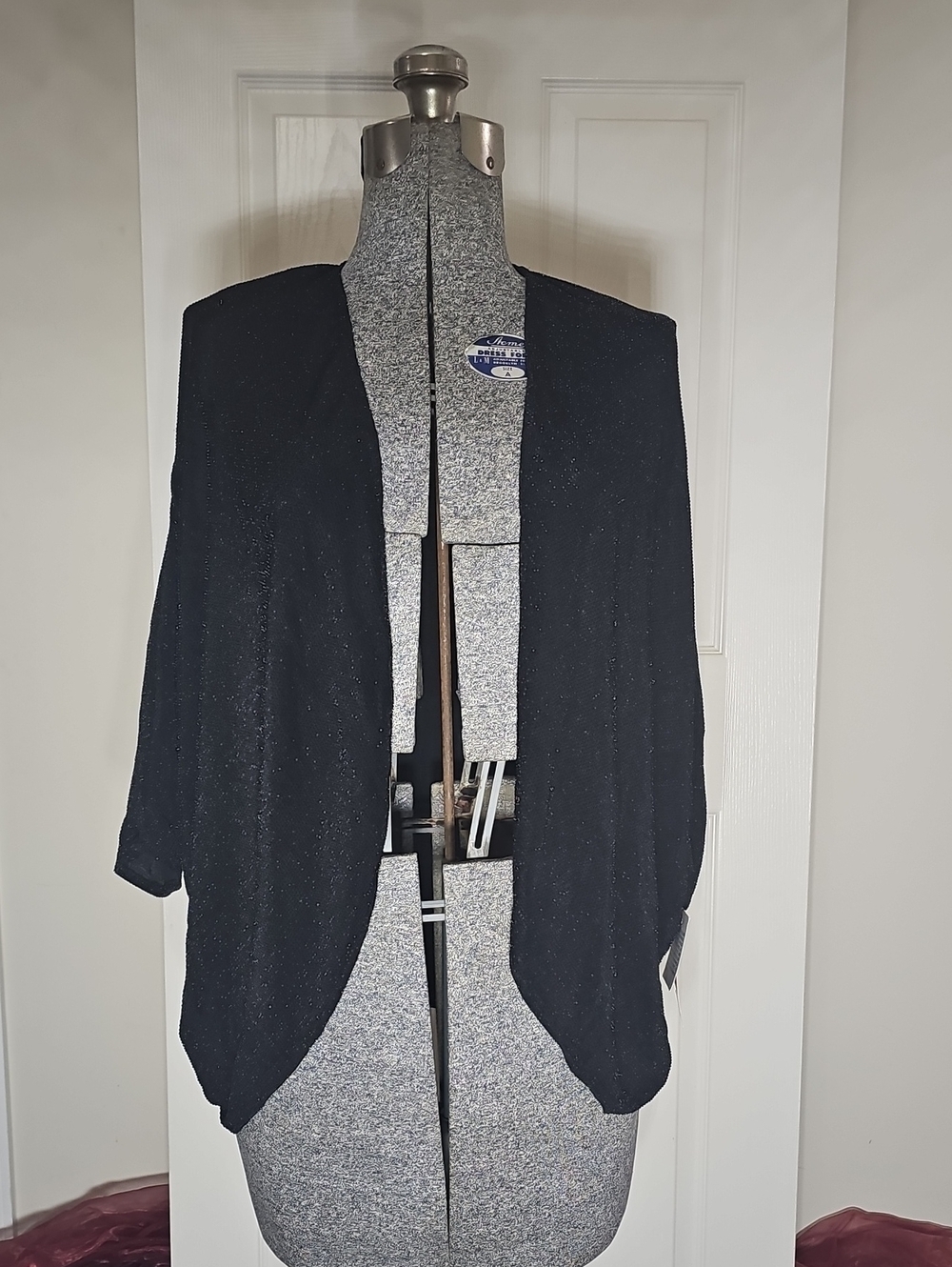 Alex Evenings NWT Black Silver Metallic Sparkle Open Front Draped Jacket Size L